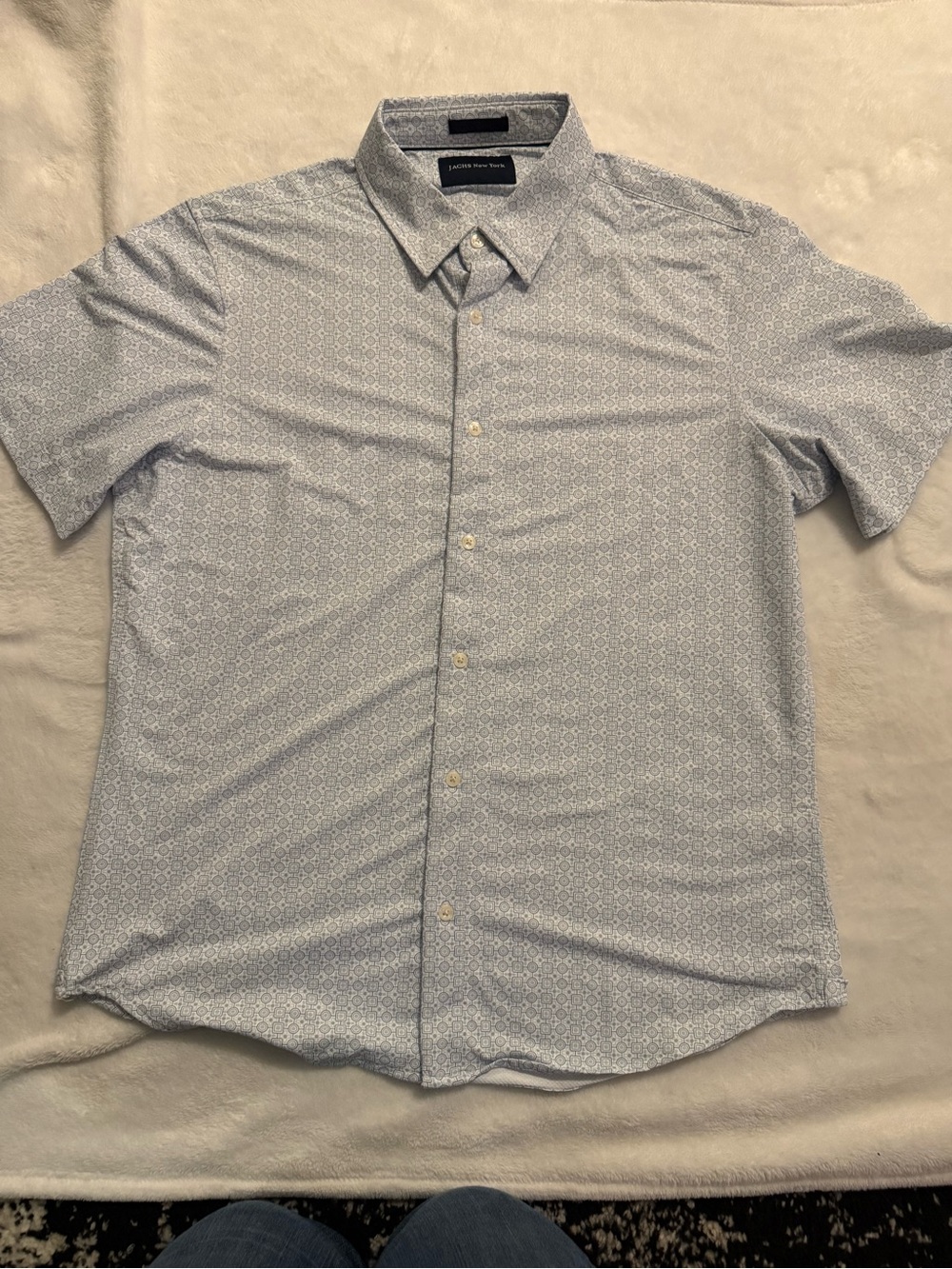 Men's Light Blue Short Sleeve Geo-Print Button Down Shirt